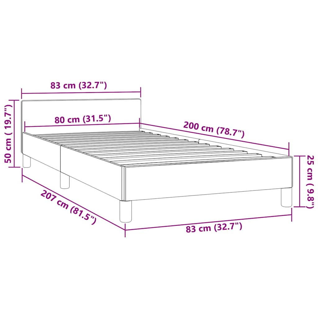Okvir za krevet s uzglavljem bez madraca 80x200 cm baršunasti