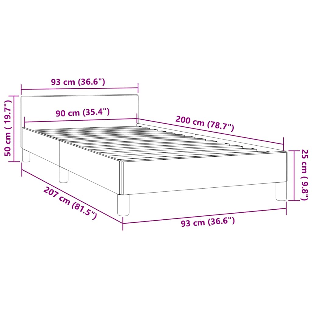 Okvir kreveta bez madraca svjetlosivi 90x200 cm baršunasti