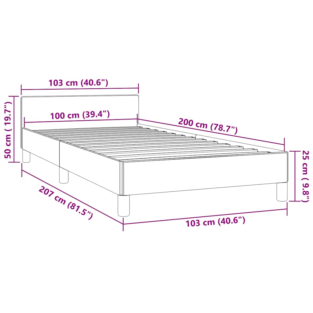 Okvir kreveta bez madraca svjetlosivi 100x200 cm baršunasti