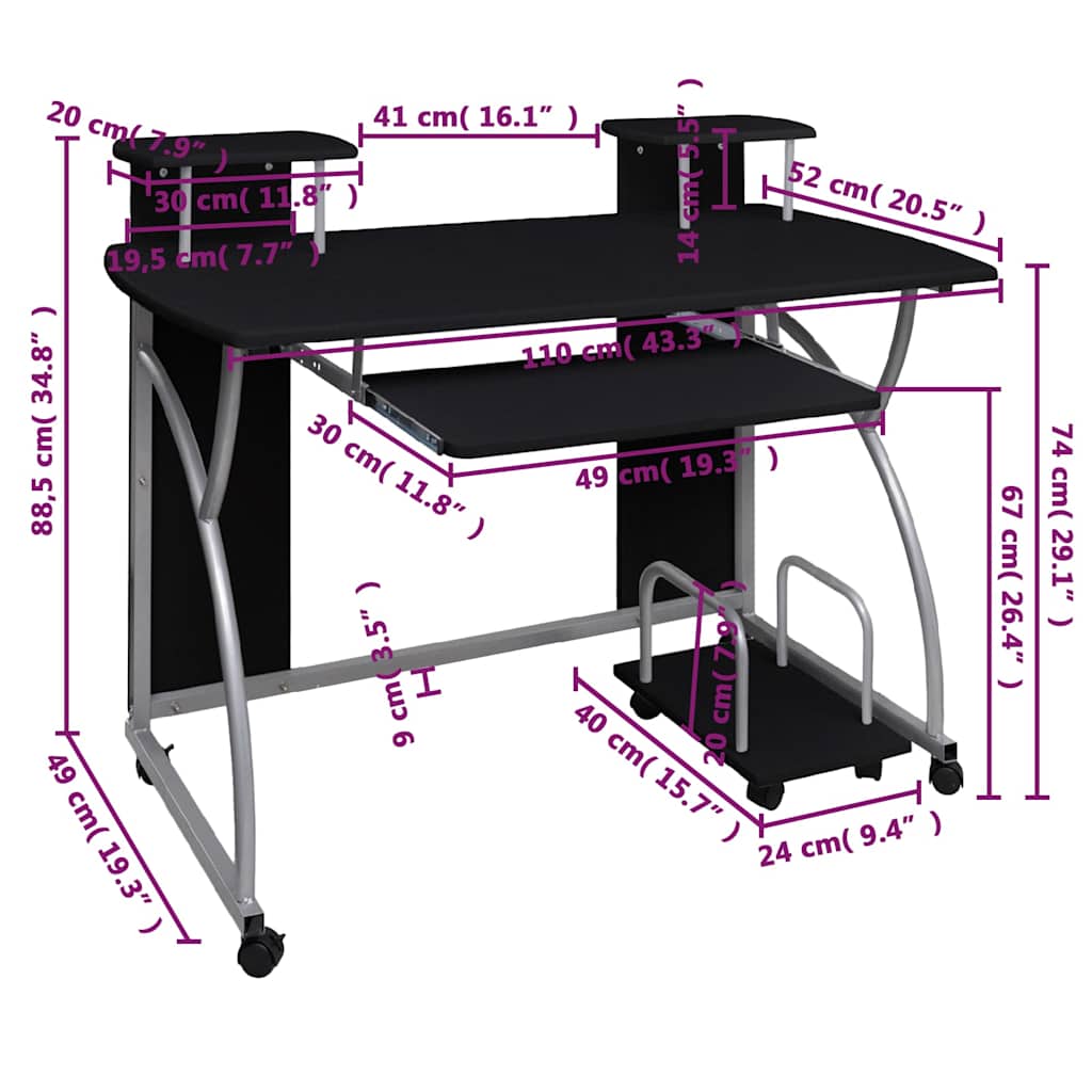 Stol za računalo crni 110 x 52 x 88,5 cm od konstruiranog drva