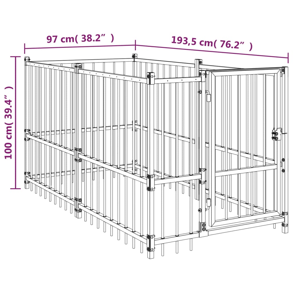 Kavez za pse crni 193,5 x 97 x 100 cm čelični