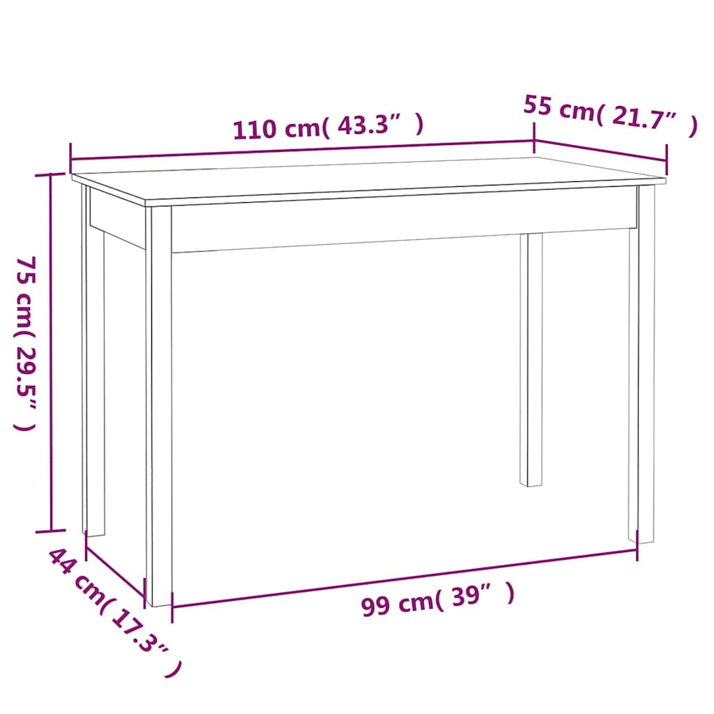 Blagovaonski stol bijeli 110 x 55 x 75 cm od masivne borovine