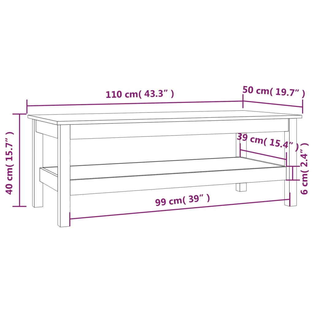 Stolić za kavu sivi 110x50x40 cm od masivne borovine