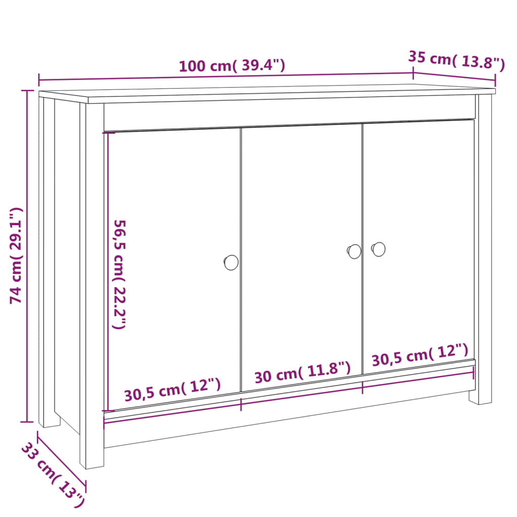 Komoda sivi 100 x 35 x 74 cm od masivne borovine