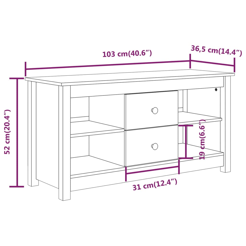 TV ormarić sivi 103 x 36,5 x 52 cm od masivne borovine