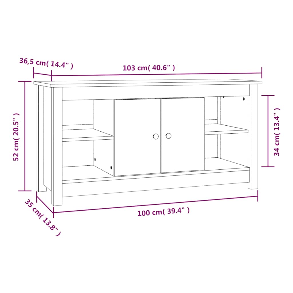 TV ormarić crni 103 x 36,5 x 52 cm od masivne borovine