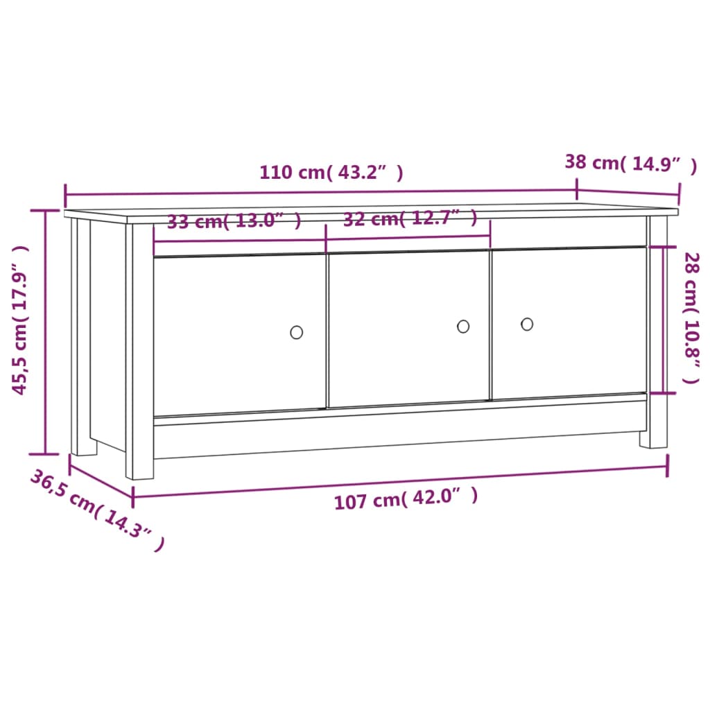 Ormarić za cipele crni 110 x 38 x 45,5 cm od masivne borovine