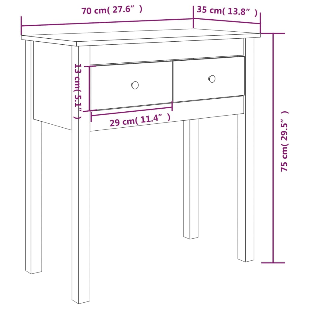 Konzolni stol bijeli 70 x 35 x 75 cm od masivne borovine