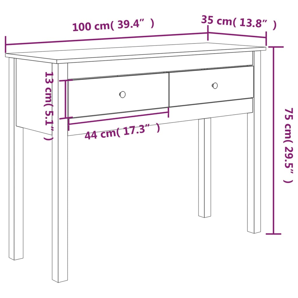Konzolni stol 100x35x75 cm od masivne borovine