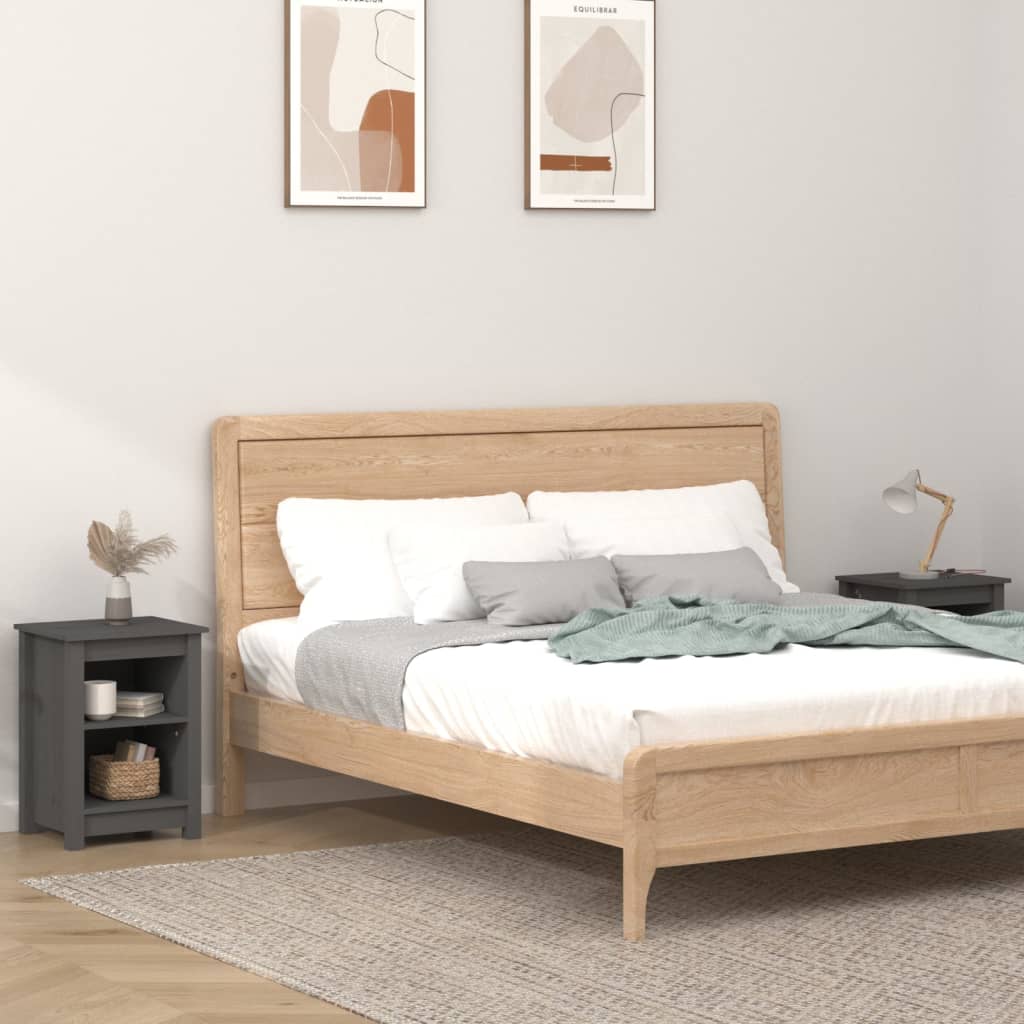 Noćni ormarići 2 kom sivi 40x35x55 cm od masivne borovine