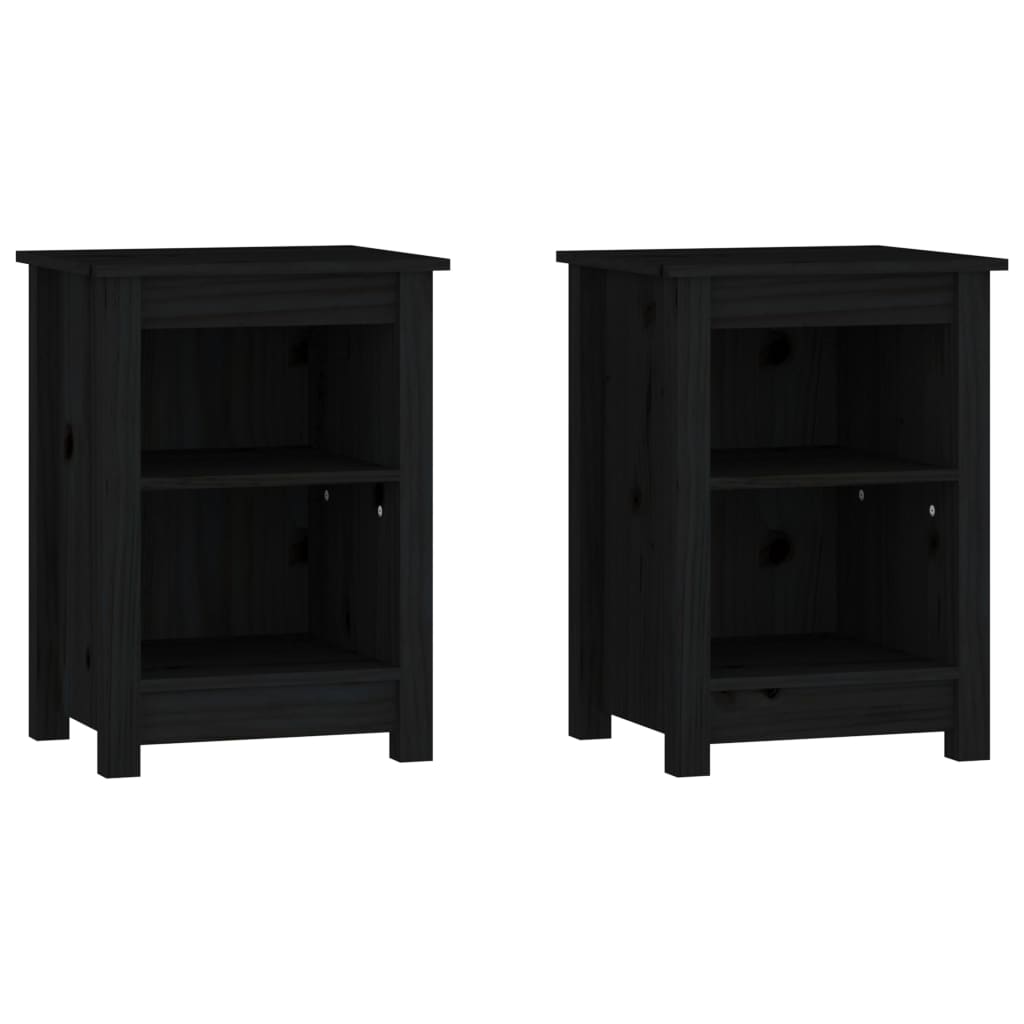 Noćni ormarići 2 kom crni 40x35x55 cm od masivne borovine