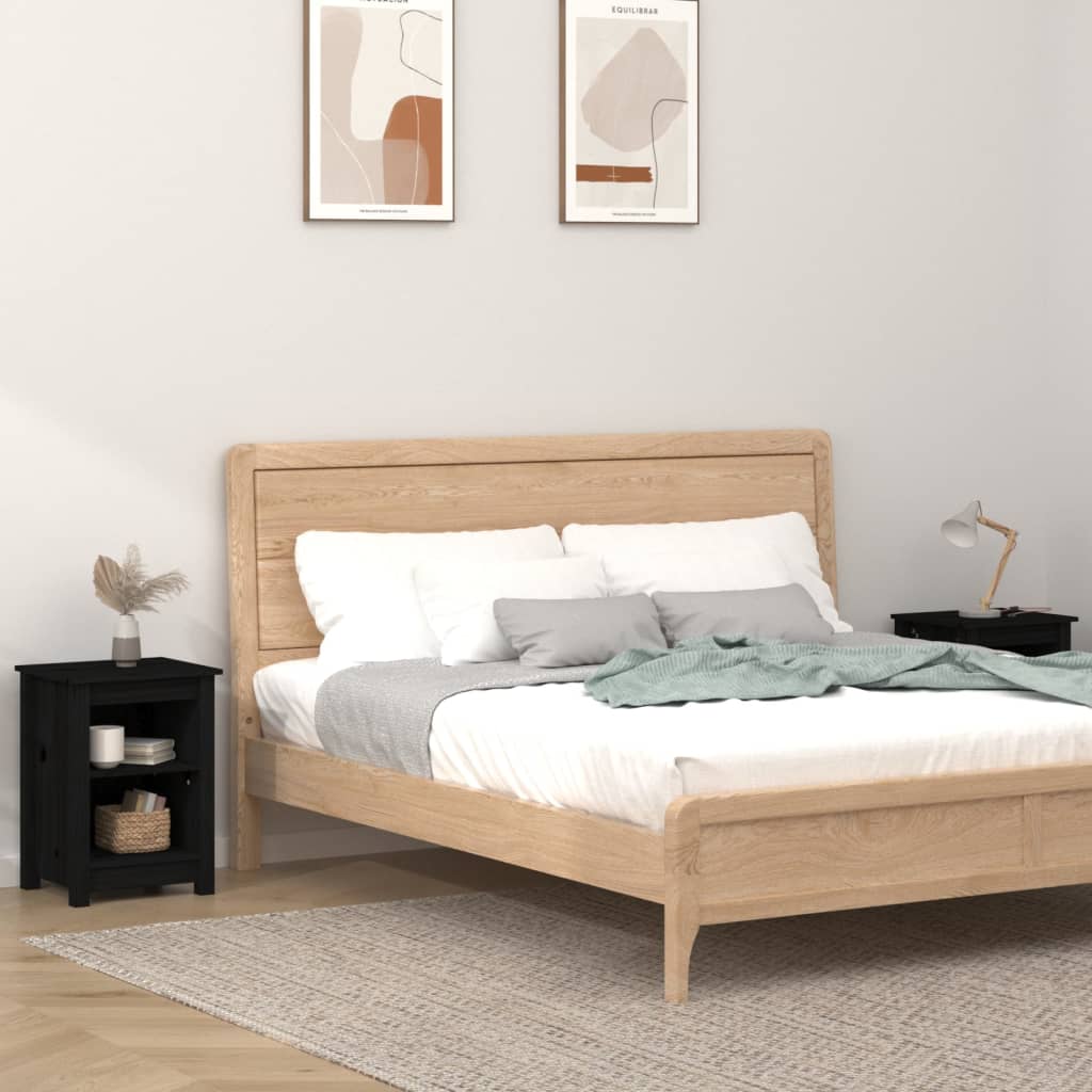 Noćni ormarići 2 kom crni 40x35x55 cm od masivne borovine