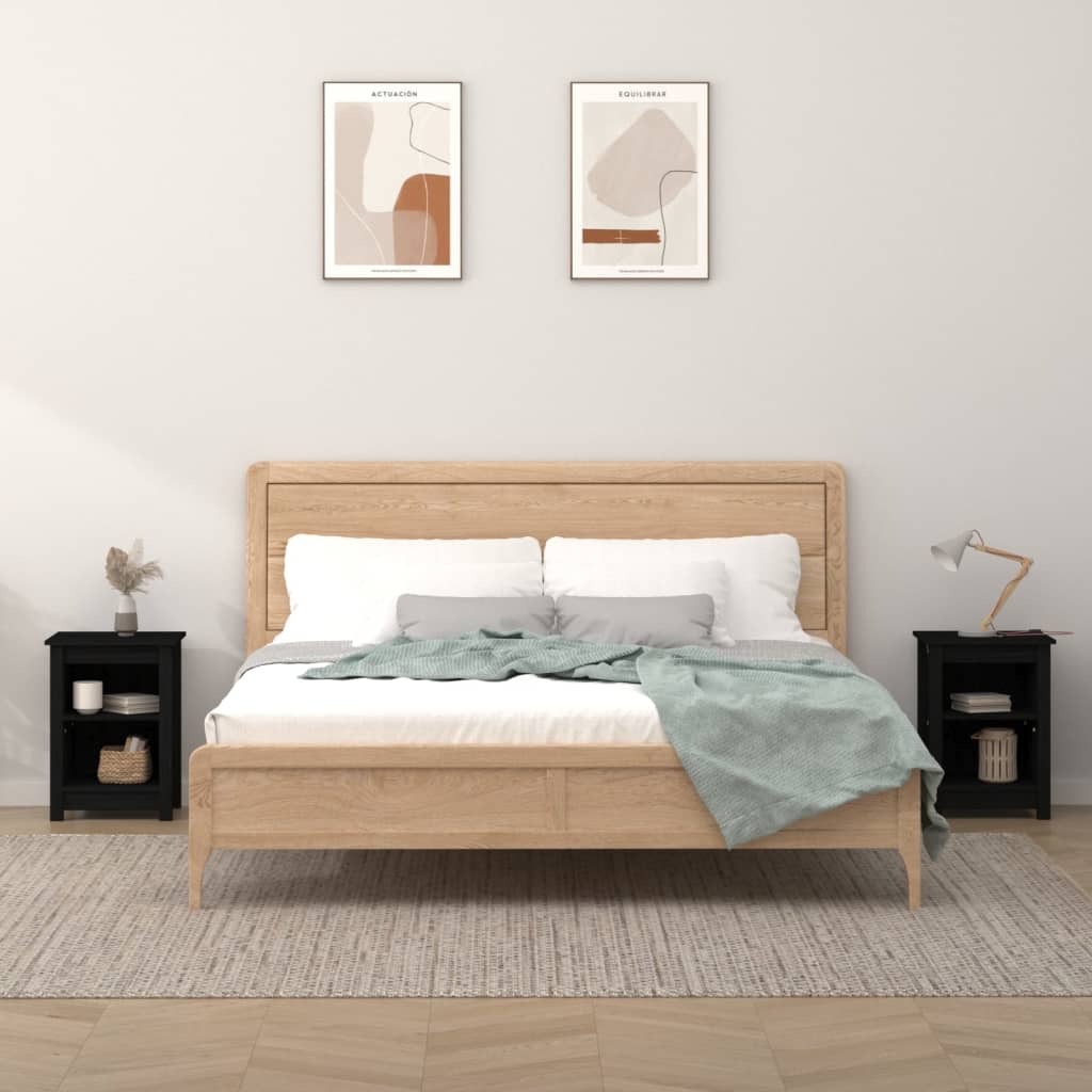 Noćni ormarići 2 kom crni 40x35x55 cm od masivne borovine