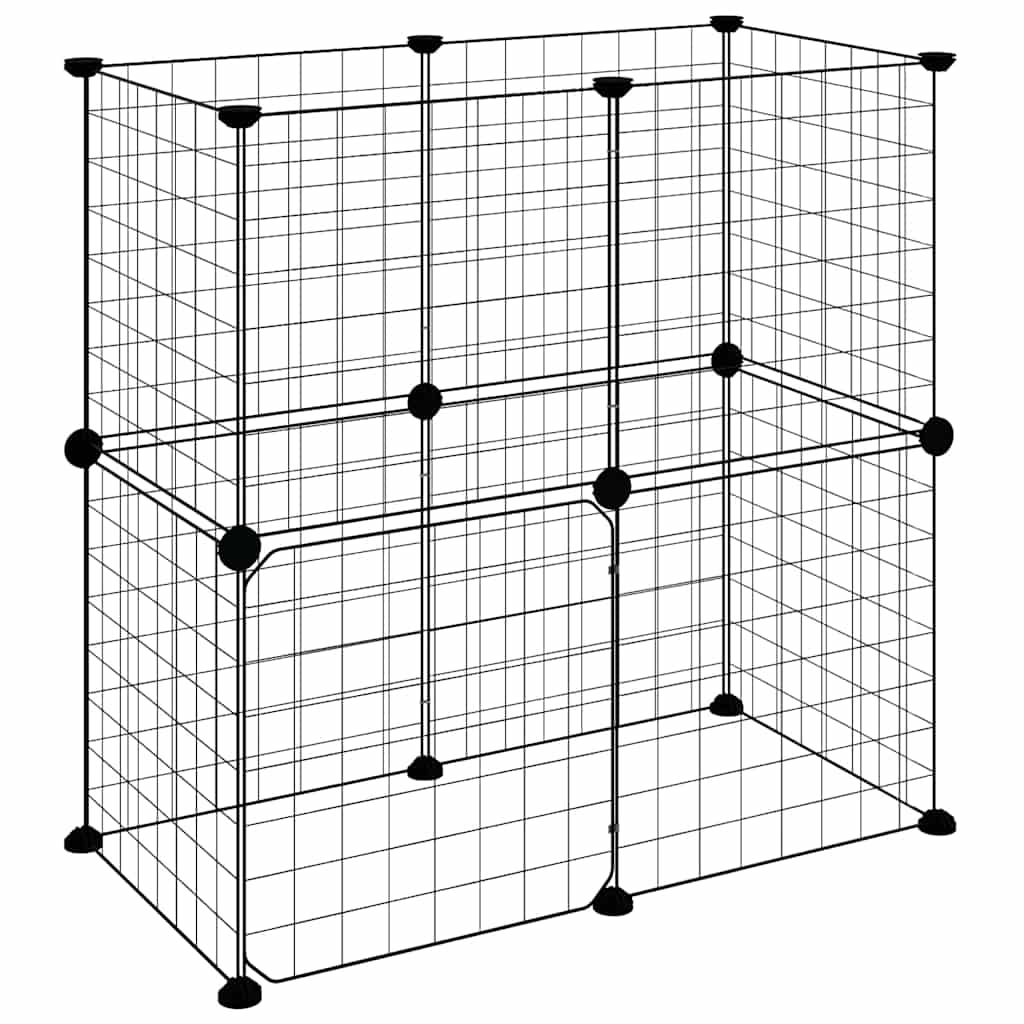 Kavez za ljubimce s 12 panela i vratima crni 35 x 35 cm čelični