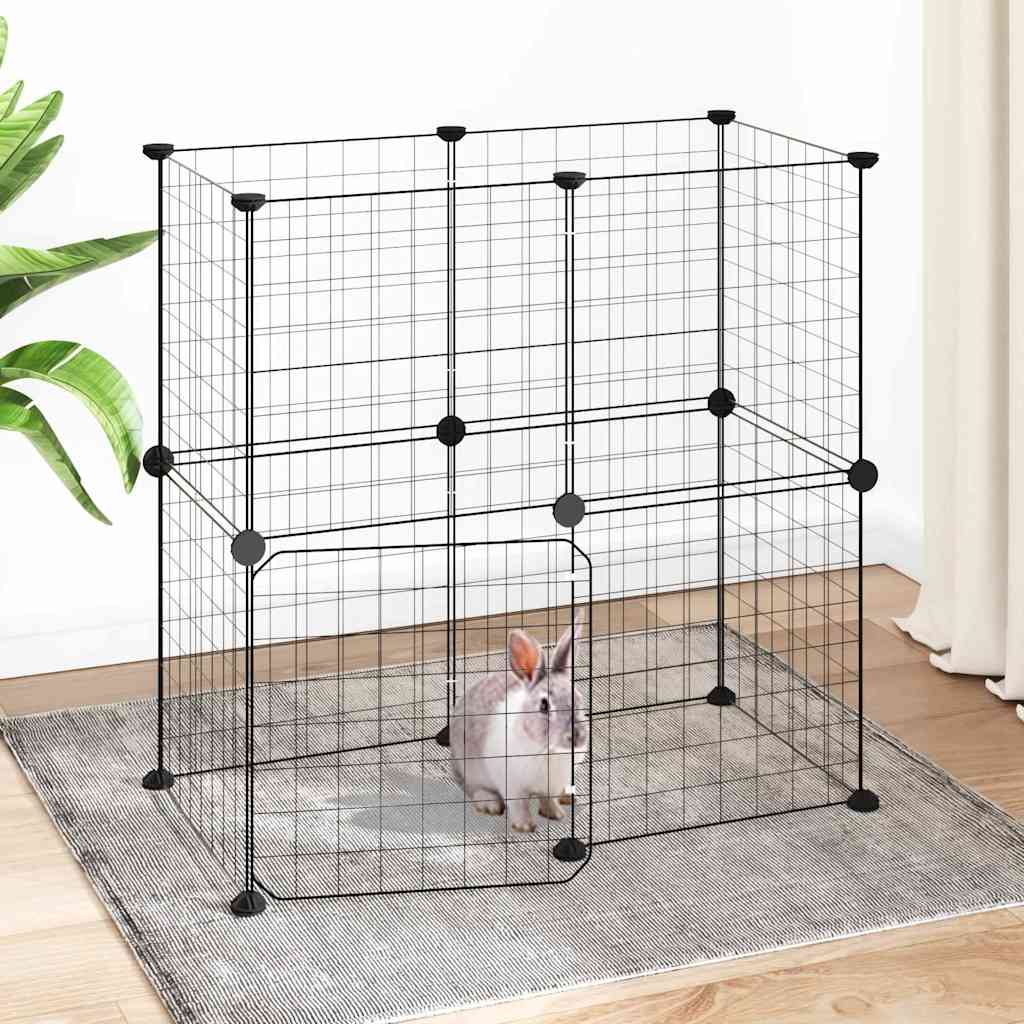 Kavez za ljubimce s 12 panela i vratima crni 35 x 35 cm čelični