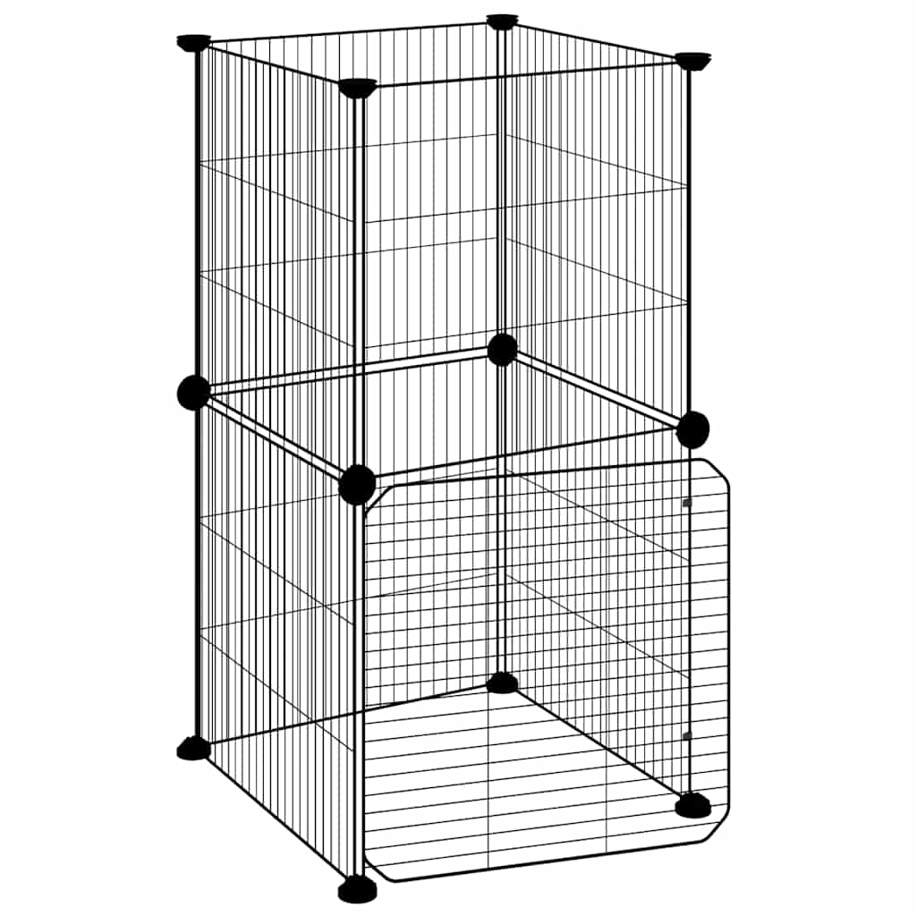 Kavez za ljubimce s 8 panela i vratima crni 35 x 35 cm čelični