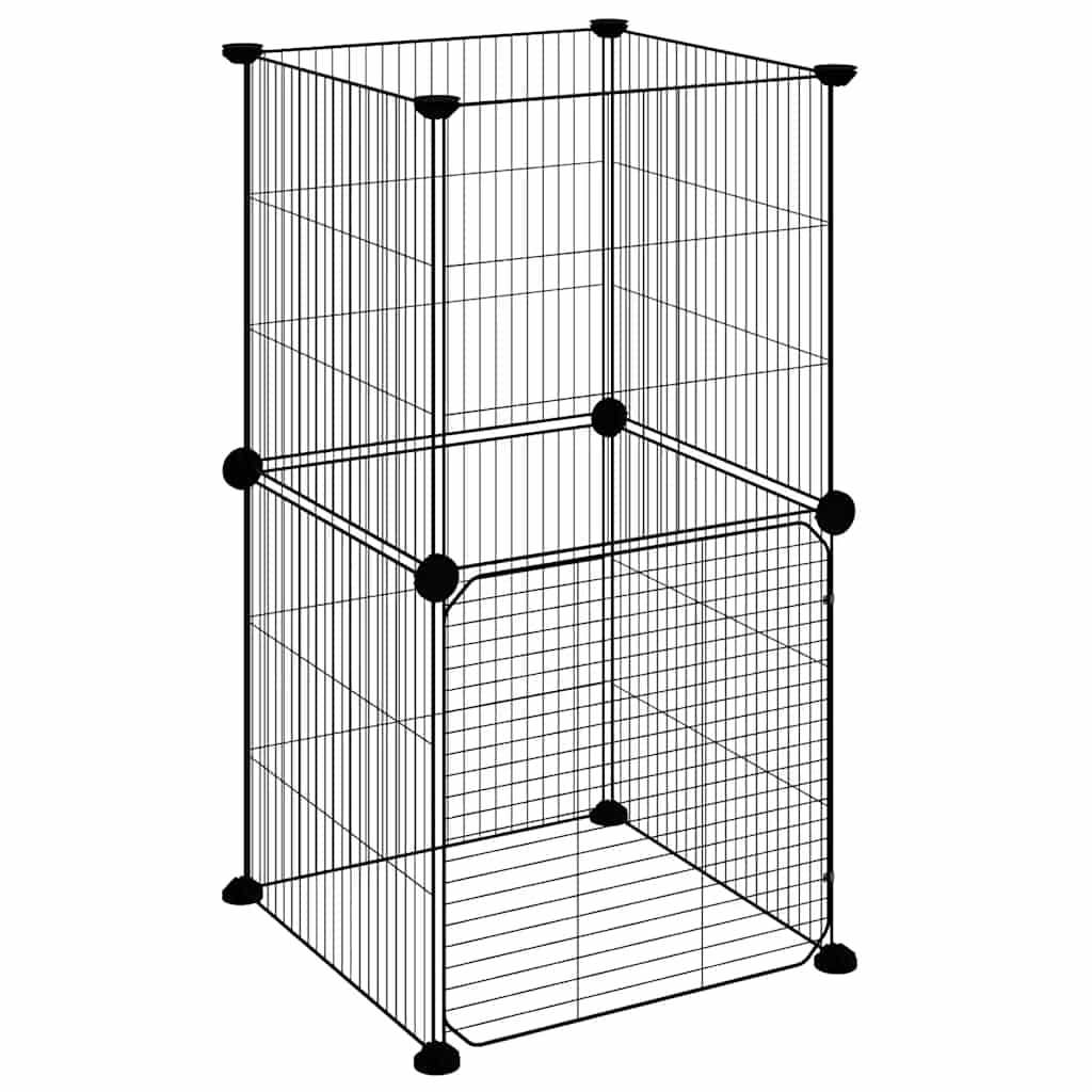 Kavez za ljubimce s 8 panela i vratima crni 35 x 35 cm čelični