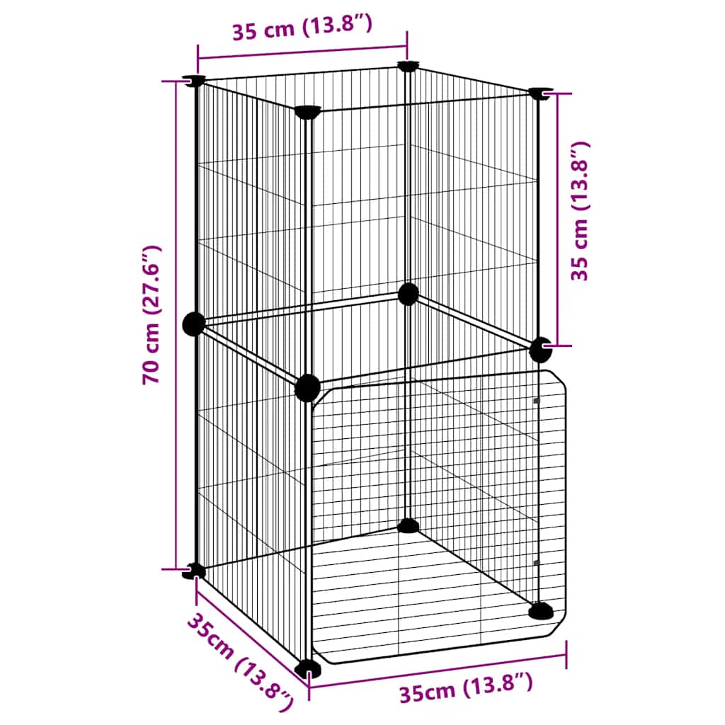 Kavez za ljubimce s 8 panela i vratima crni 35 x 35 cm čelični