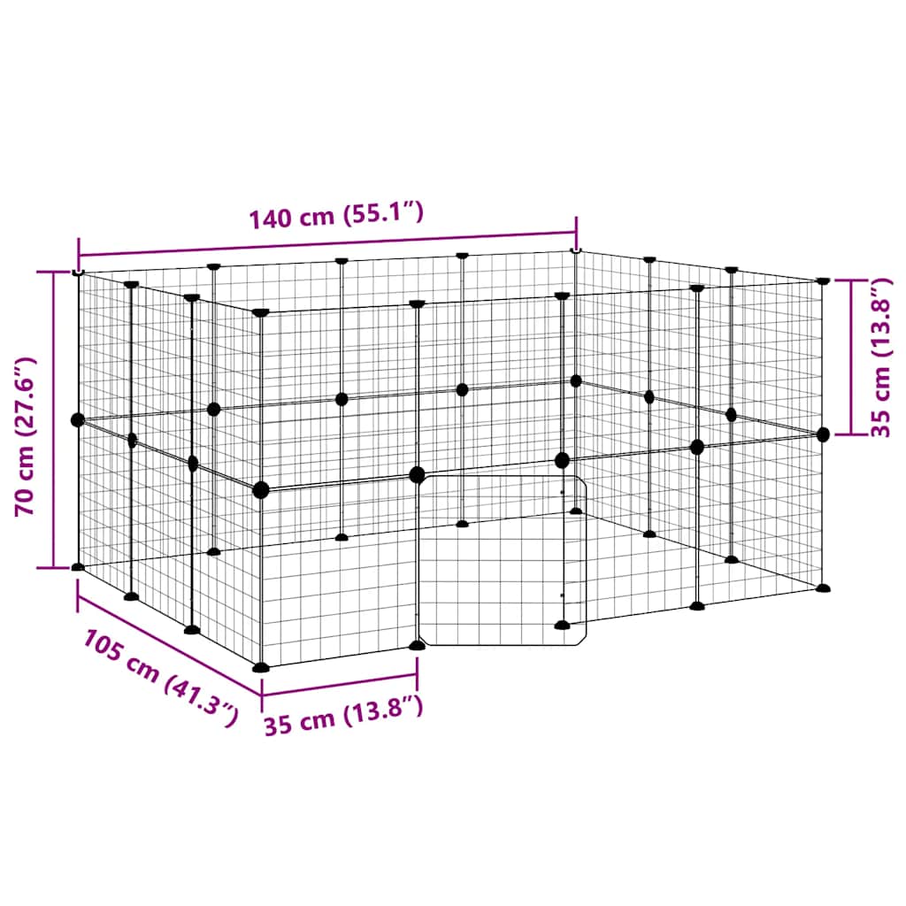 Kavez za ljubimce s 28 panela i vratima crni 35 x 35 cm čelični