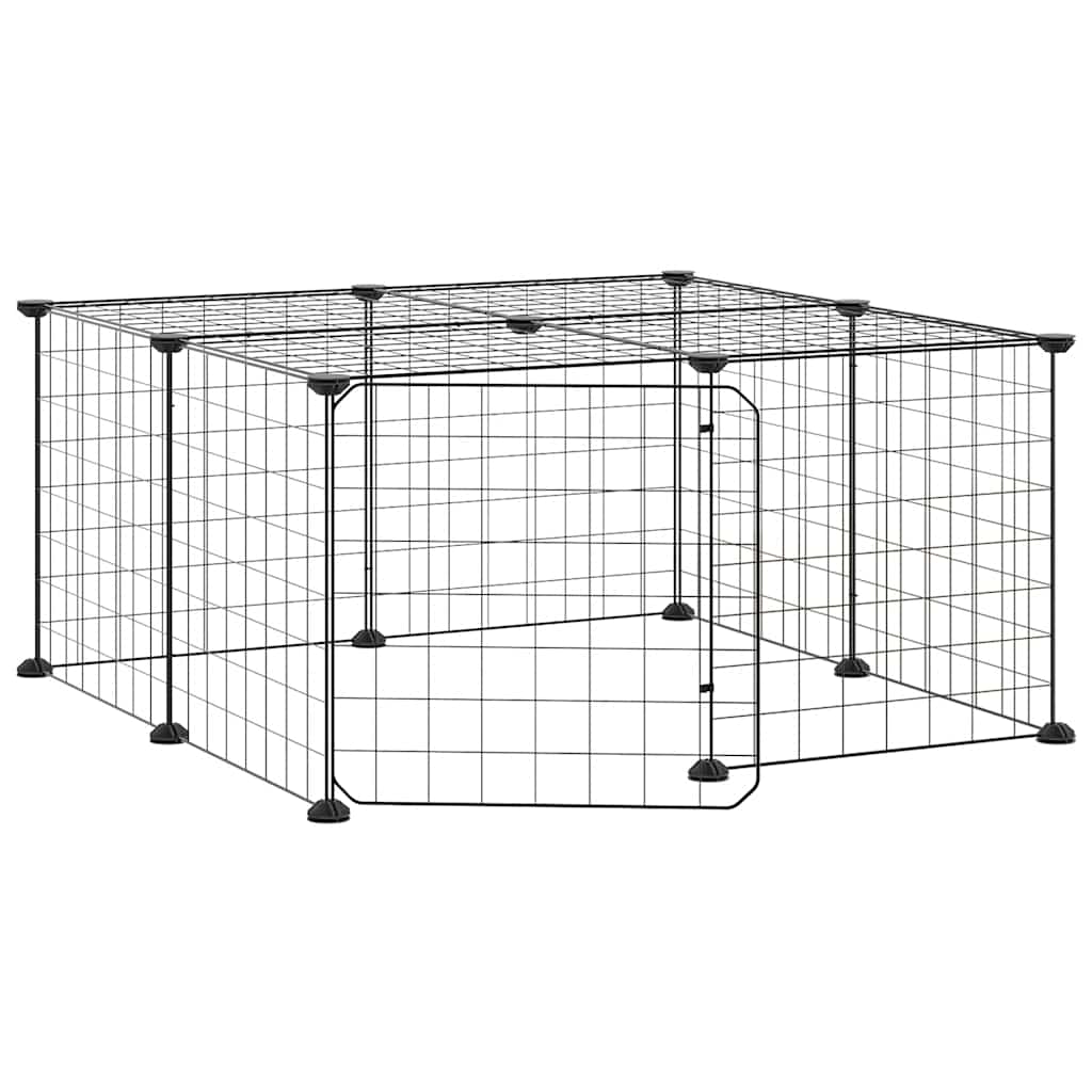 Kavez za ljubimce s 12 panela i vratima crni 35 x 35 cm čelični