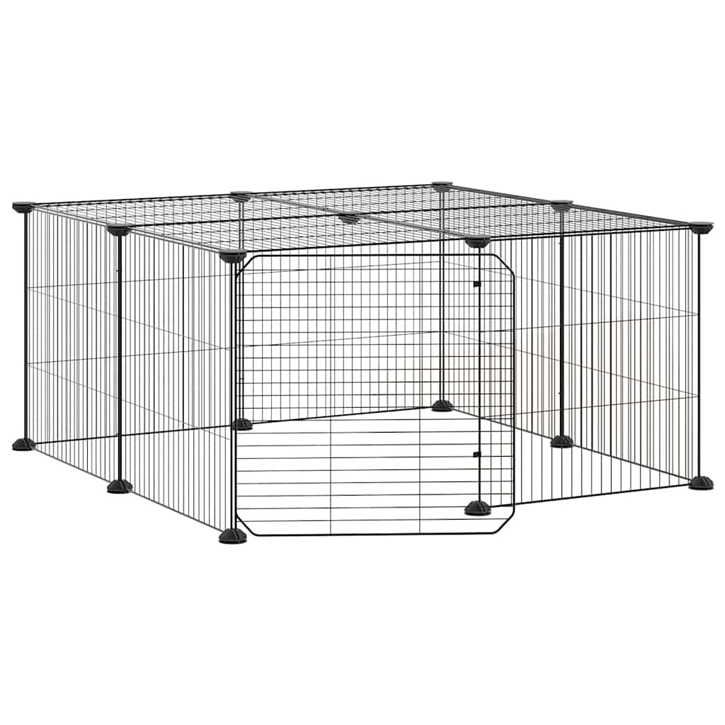 Kavez za ljubimce s 12 panela i vratima crni 35 x 35 cm čelični
