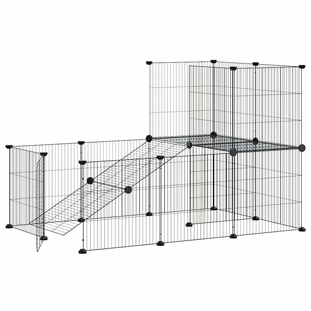 Kavez za ljubimce s 20 panela i vratima crni 35 x 35 cm čelični