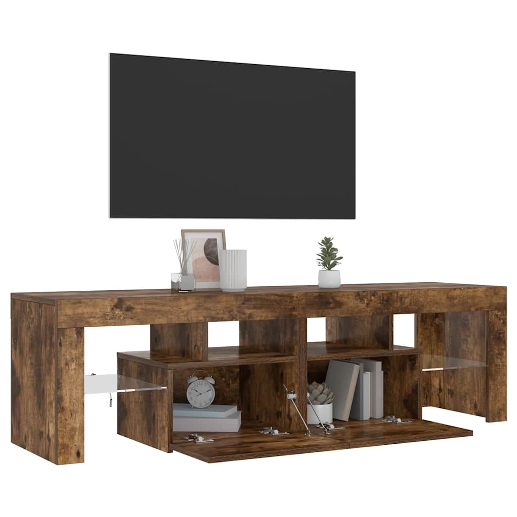 TV ormarić s LED svjetlima boja dimljenog hrasta 140x36,5x40 cm