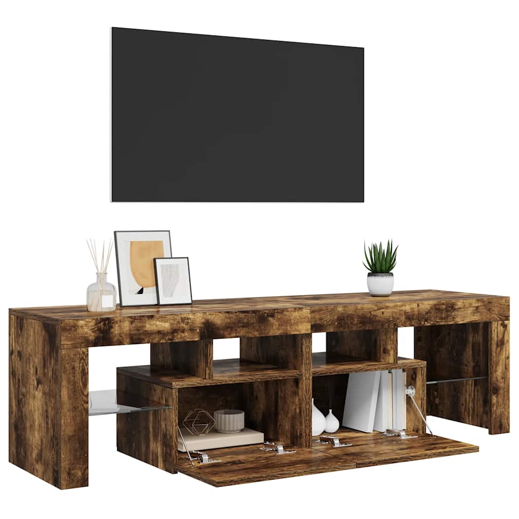 TV ormarić s LED svjetlima boja dimljenog hrasta 140x36,5x40 cm
