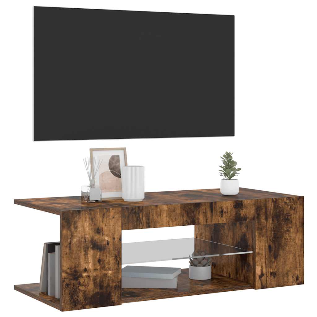 TV ormarić s LED svjetlima boja dimljenog hrasta 90x39x30 cm