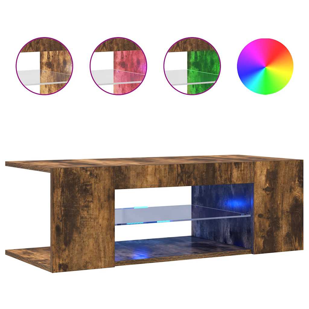 TV ormarić s LED svjetlima boja dimljenog hrasta 90x39x30 cm