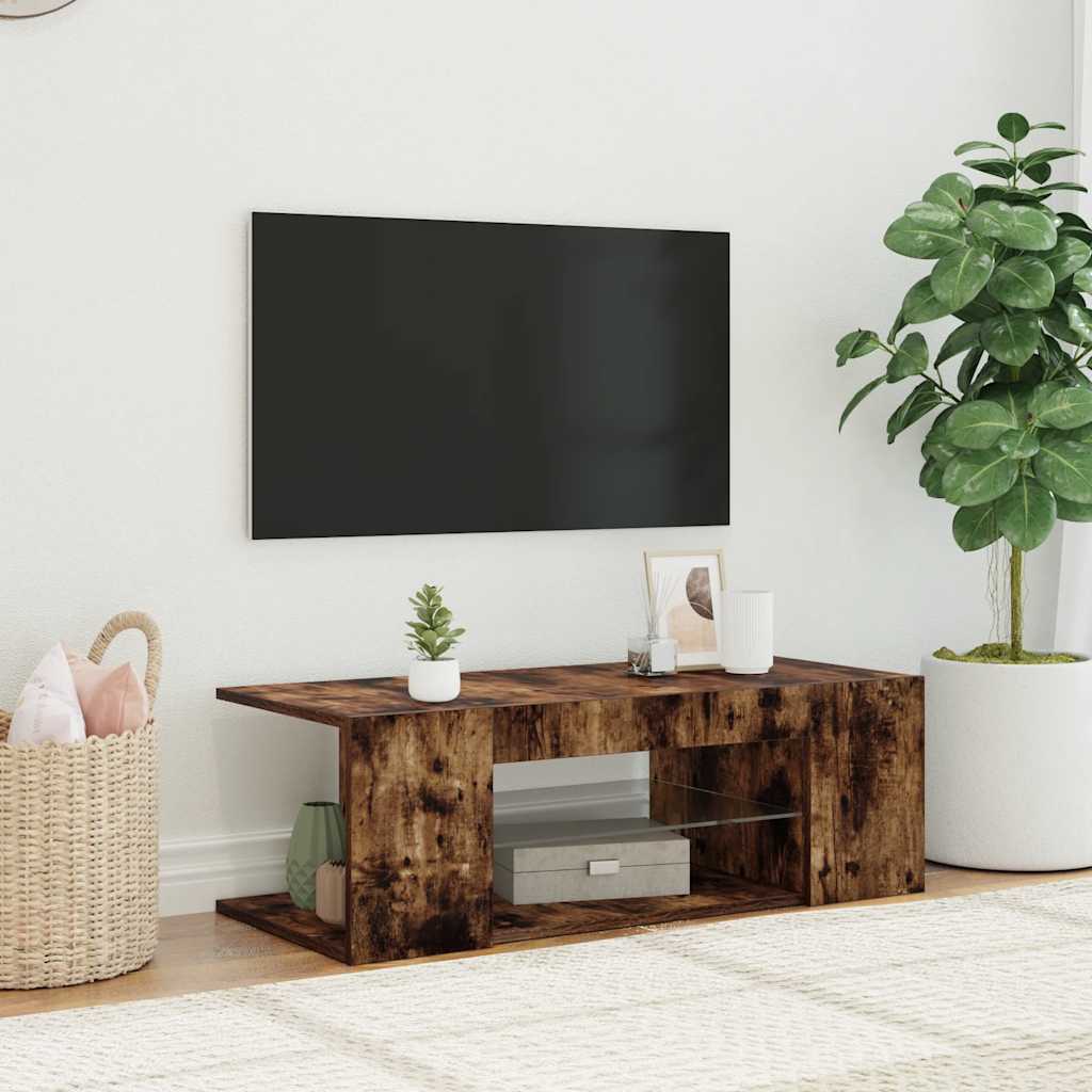 TV ormarić s LED svjetlima boja dimljenog hrasta 90x39x30 cm