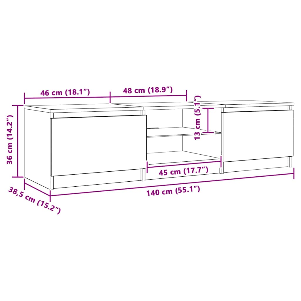 TV ormarić s LED svjetlima boja dimljenog hrasta 140x40x36 cm