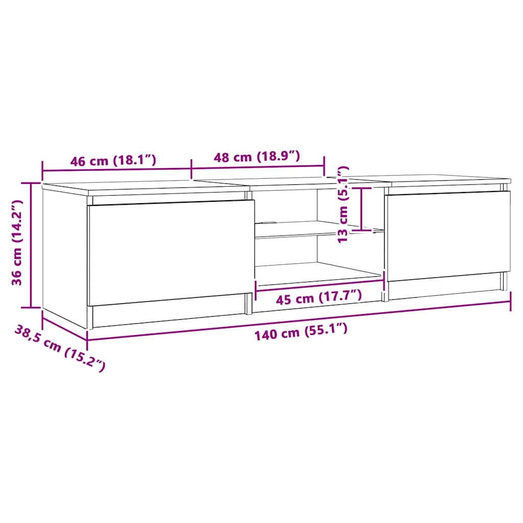 TV ormarić s LED svjetlima boja hrasta sonome 140x40x36 cm