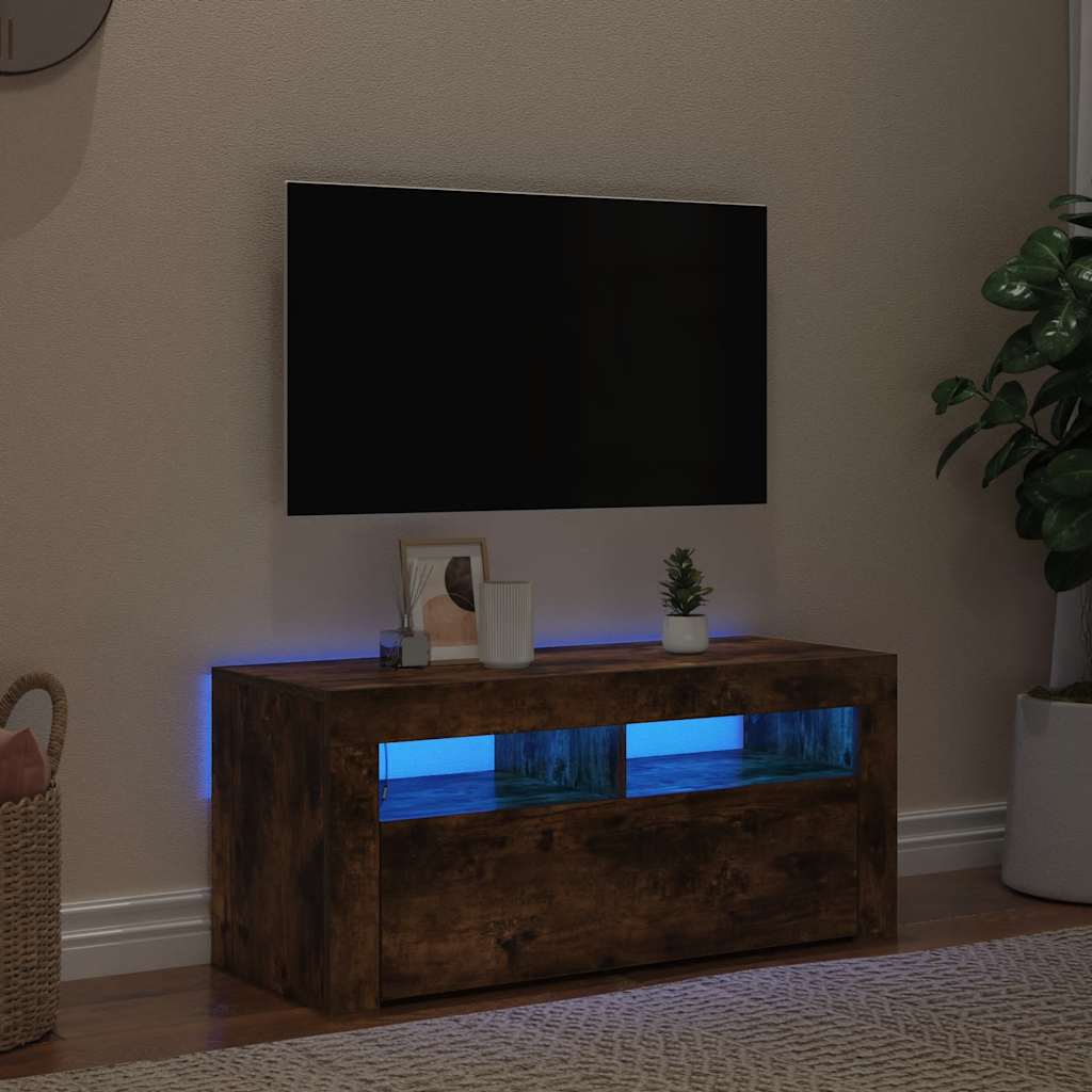 TV ormarić s LED svjetlima boja dimljenog hrasta 90x35x40 cm