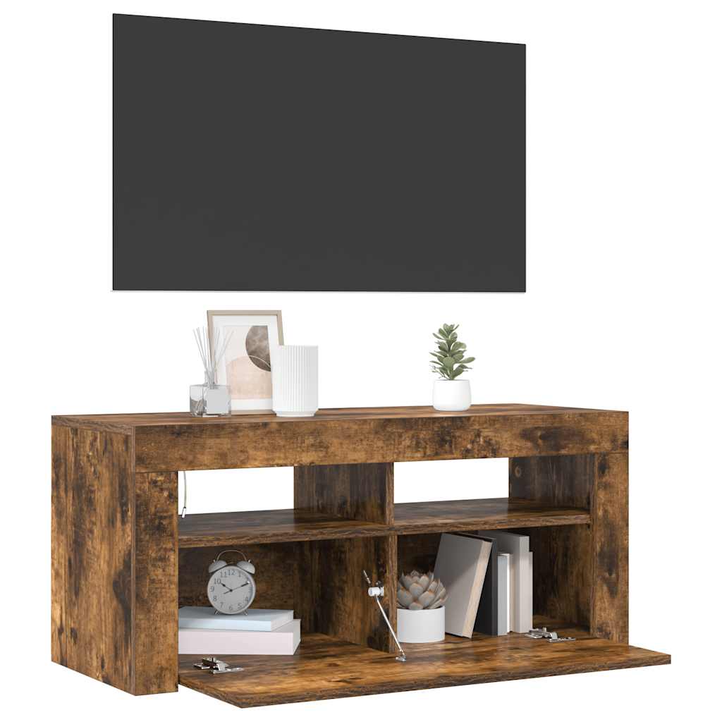 TV ormarić s LED svjetlima boja dimljenog hrasta 90x35x40 cm