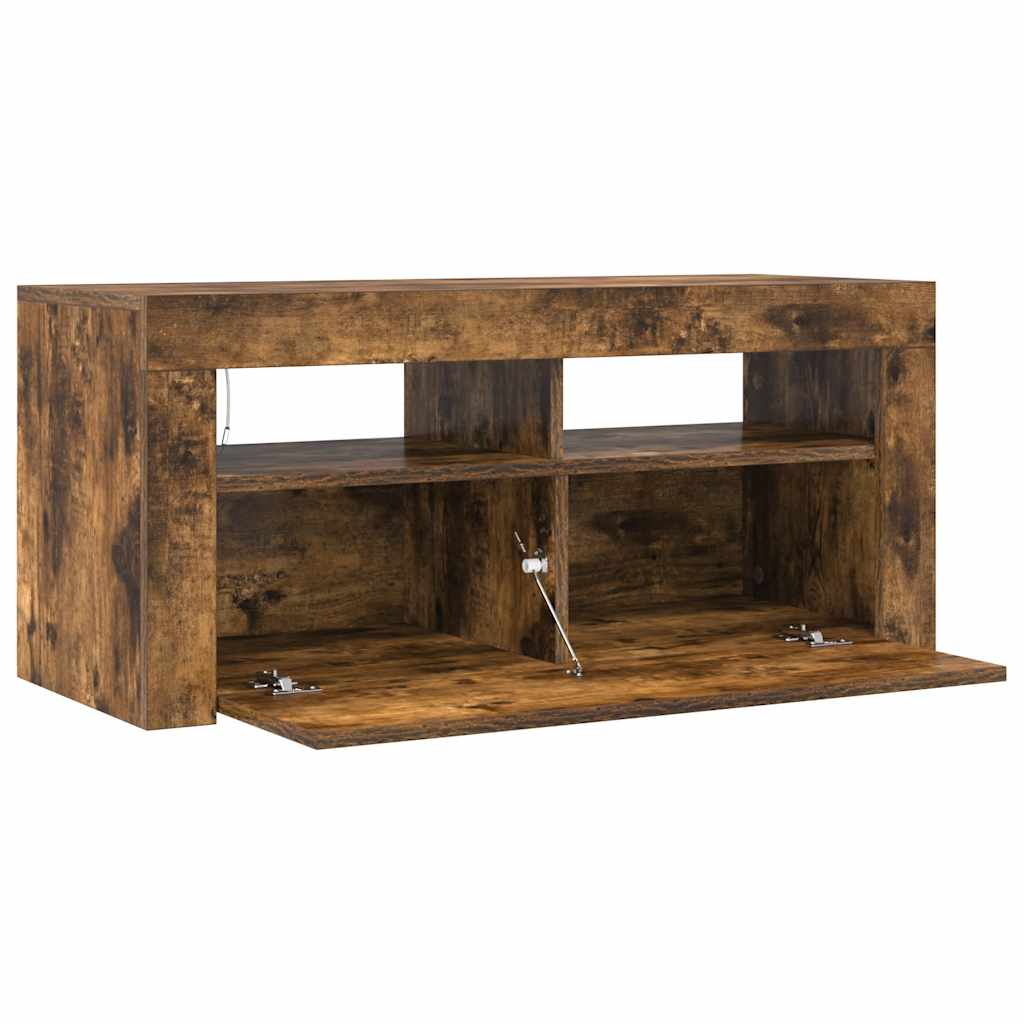TV ormarić s LED svjetlima boja dimljenog hrasta 90x35x40 cm