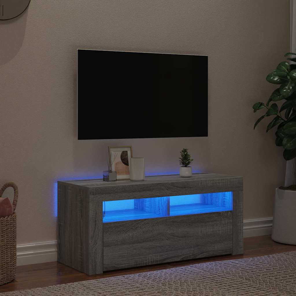 TV ormarić s LED svjetlima boja sivog hrasta sonome 90x35x40 cm