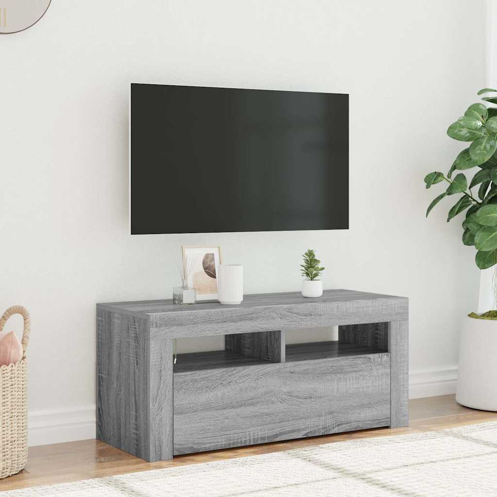 TV ormarić s LED svjetlima boja sivog hrasta sonome 90x35x40 cm