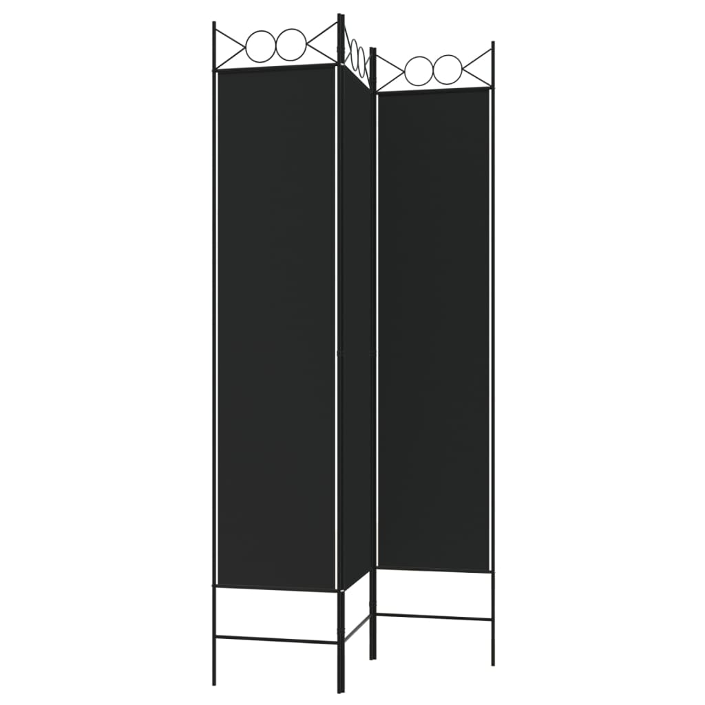Sobna pregrada s 3 panela crna 120 x 200 cm od tkanine