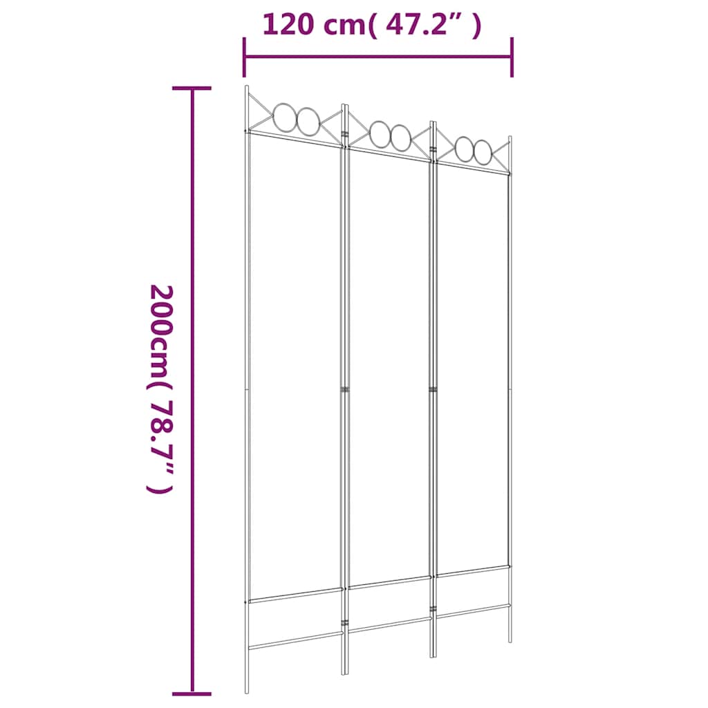 Sobna pregrada s 3 panela crna 120 x 200 cm od tkanine