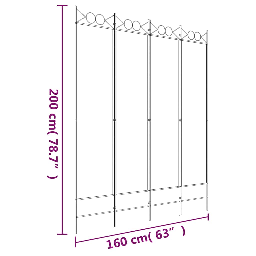 Sobna pregrada s 4 panela crna 160 x 200 cm od tkanine