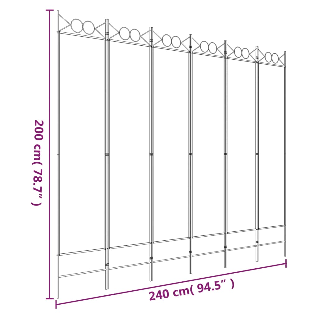 Sobna pregrada sa 6 panela bijela 240 x 200 cm od tkanine