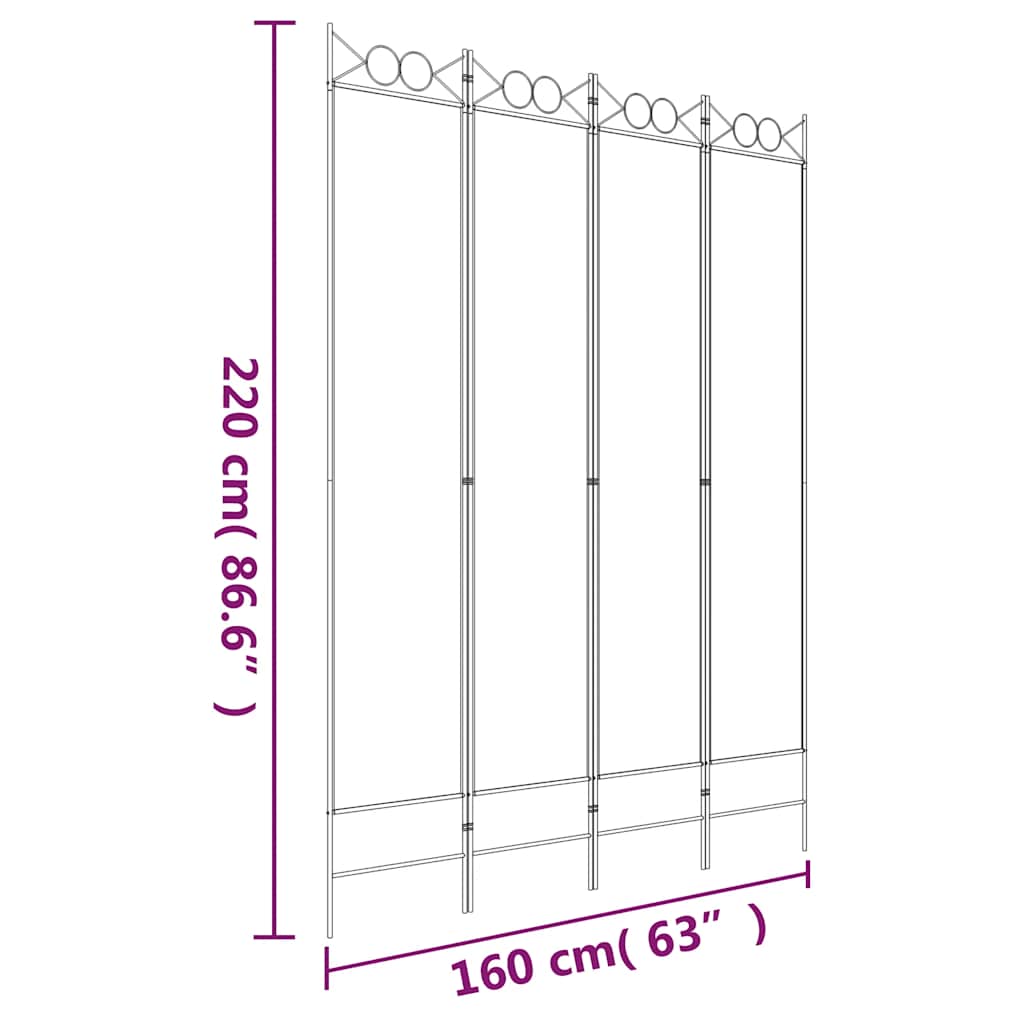 Sobna pregrada s 4 panela crna 160x220 cm od tkanine