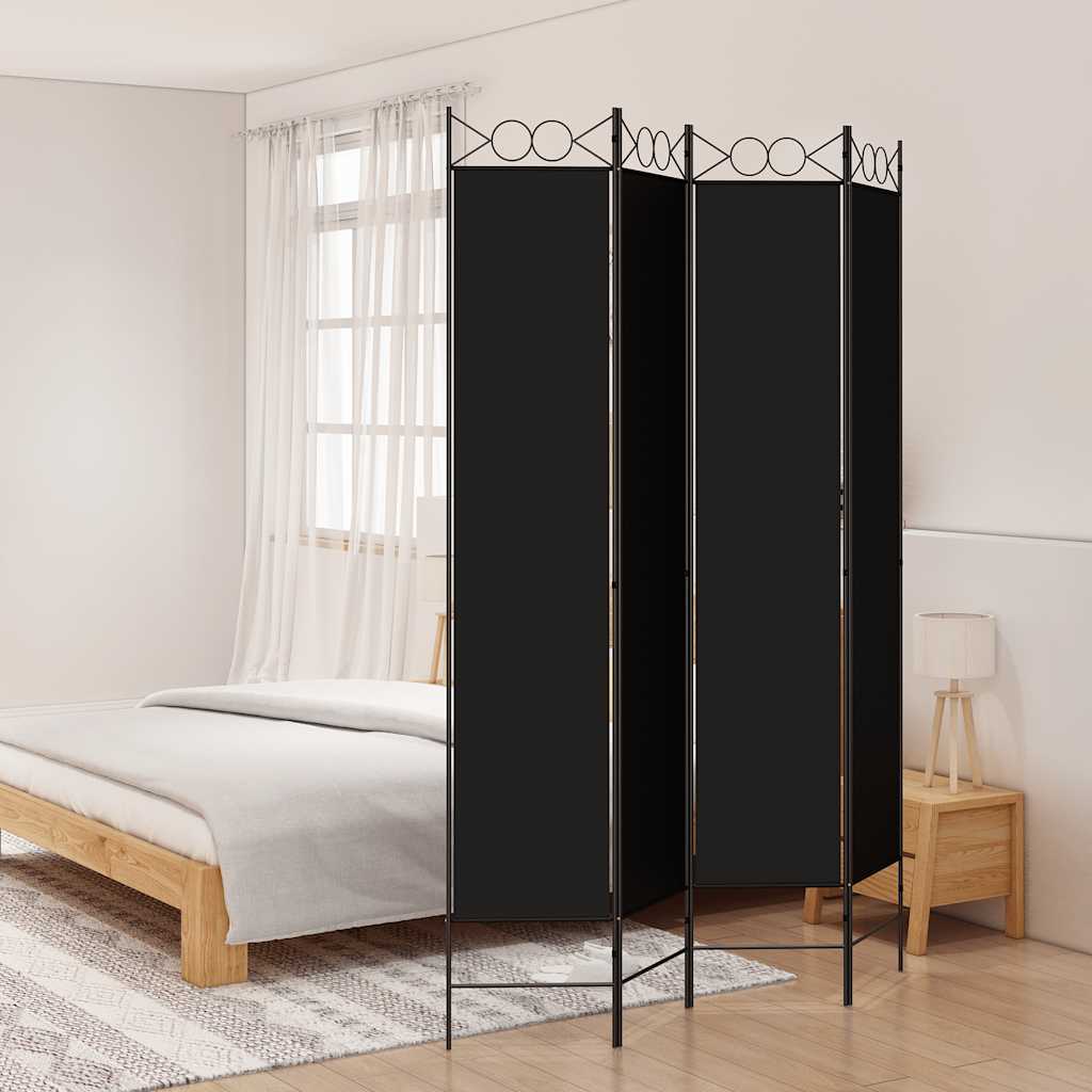 Sobna pregrada s 4 panela crna 160x220 cm od tkanine