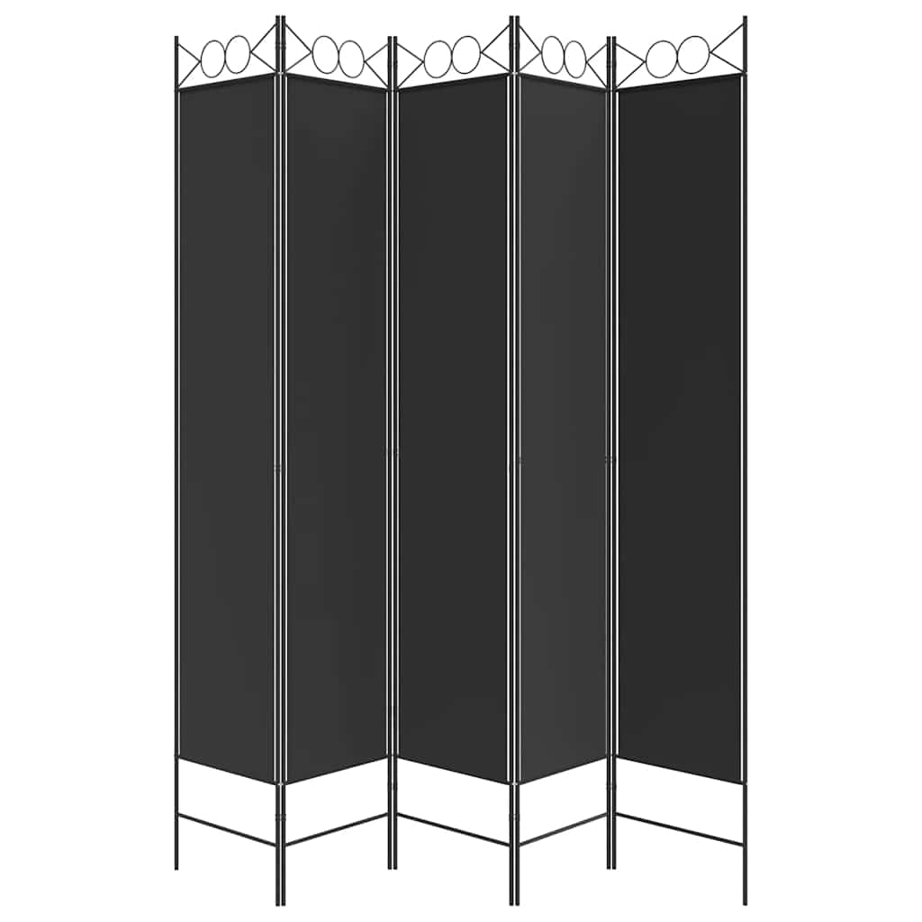 Sobna pregrada s 5 panela crna 200x220 cm od tkanine