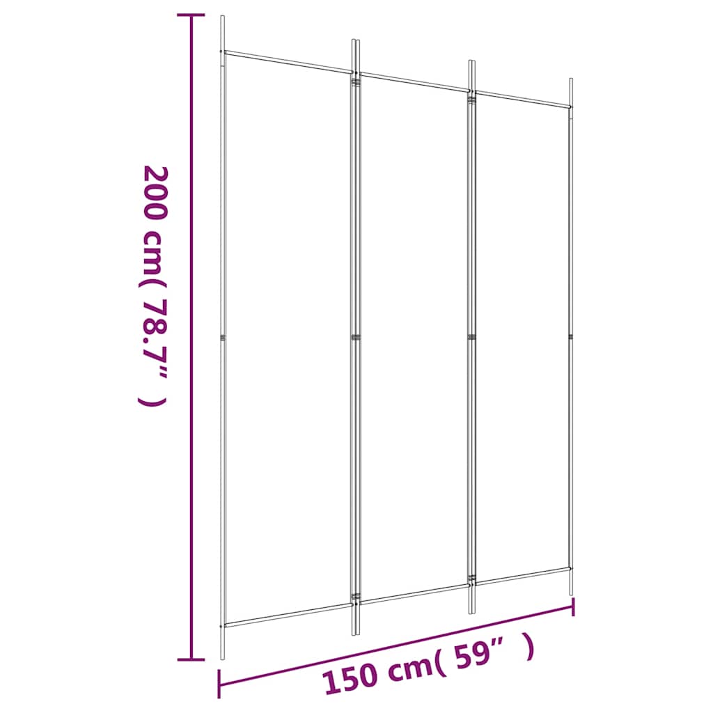 Sobna pregrada s 3 panela crna 150 x 200 cm od tkanine