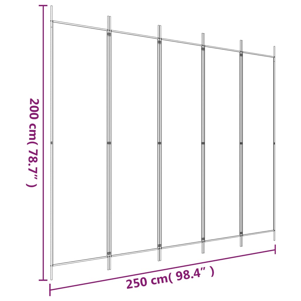 Sobna pregrada s 5 panela bijela 250 x 200 cm od tkanine