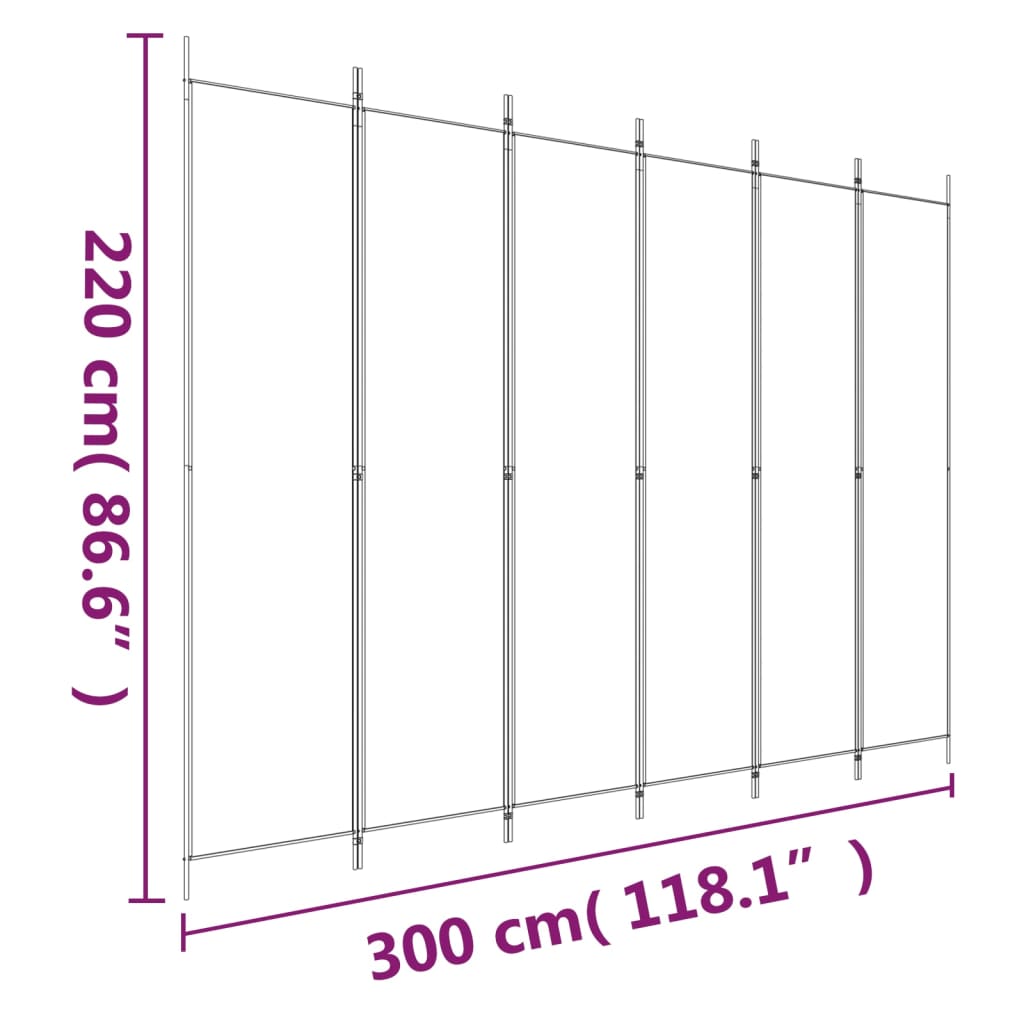 Sobna pregrada s 6 panela smeđa 300x220 cm od tkanine