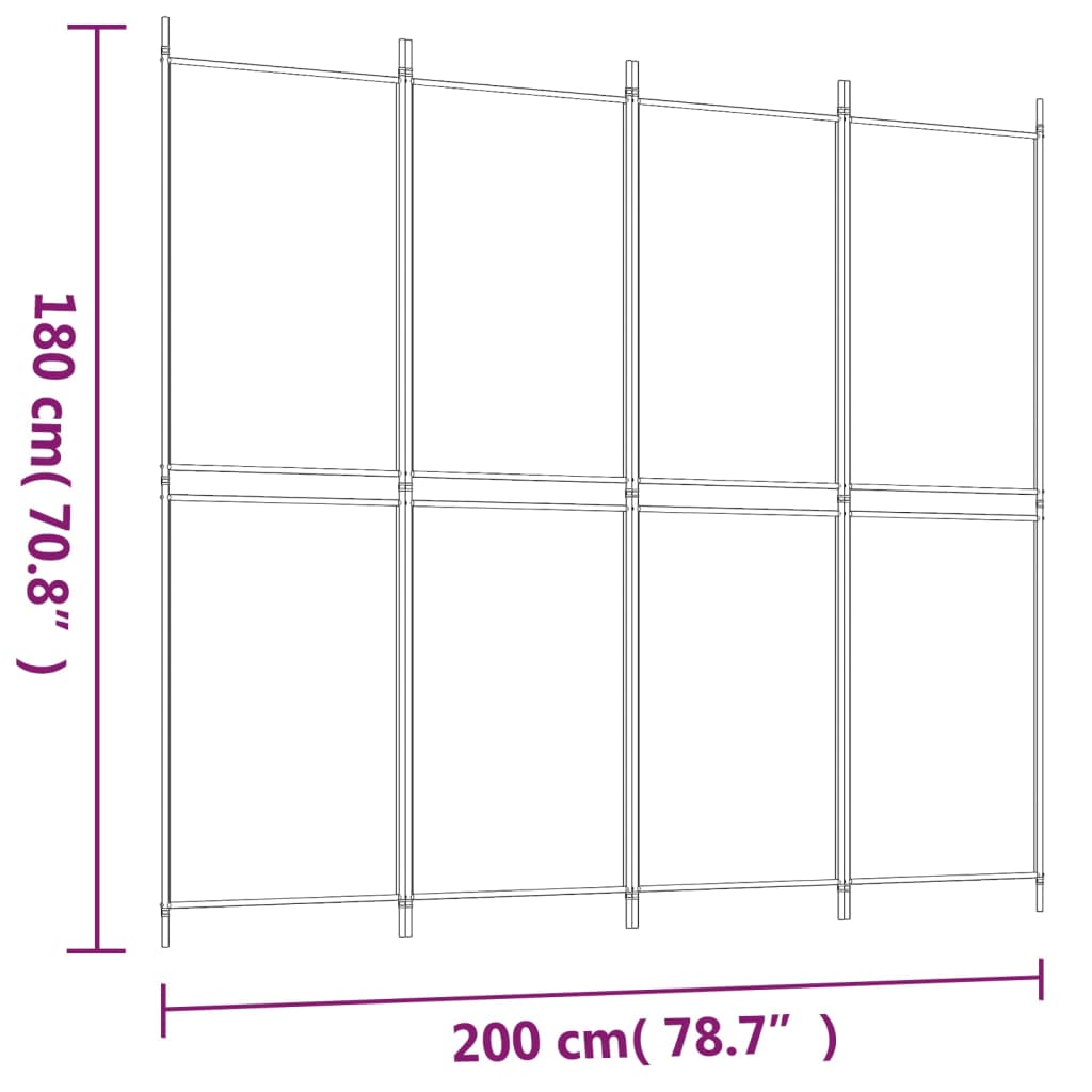 Sobna pregrada s 4 panela bijela 200 x 180 cm od tkanine