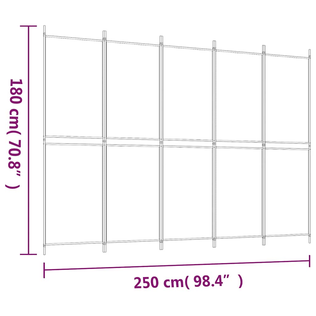 Sobna pregrada s 5 panela crna 250 x 180 cm od tkanine